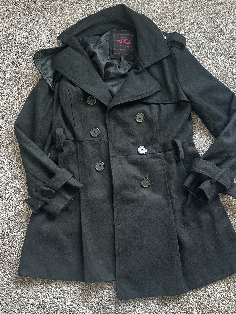 Yoki Black Double-Breasted Trench Coat